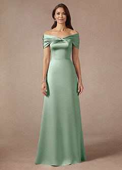 Azazie Amelia Mother of the Bride Dresses Agave A-Line Off the Shoulder Stretch Satin Dress image3