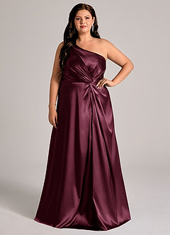 Azazie Brooke Bridesmaid Dresses Cabernet A-Line One Shoulder Metallic Satin Dress image8