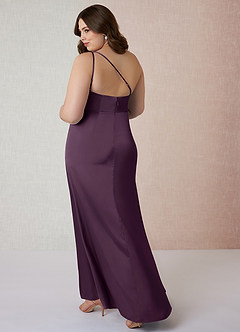 Azazie Mika Bridesmaid Dresses Plum Sheath One Shoulder Stretch Satin Dress image11