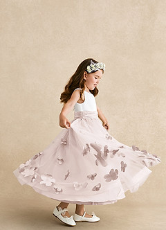 Azazie Vi vestidos de niña de las flores Vestido de Pétalo De Rosa de Tul de Corte En A con Sin mangas image2
