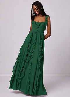Barbie ♥ Azazie Bridesmaid Dresses Dark Green A-Line with Pockets Chiffon Dress image5