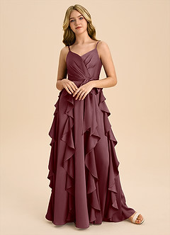 Azazie Peyton Junior Robe Trapèze en Satin extensible Plissée Sangria image4