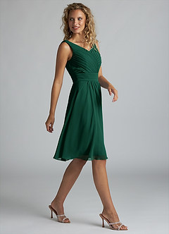 Azazie Grace Bridesmaid Dresses Emerald A-Line Pleated Chiffon Dress image4