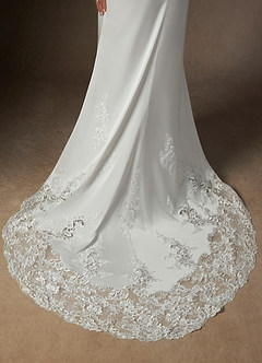 Azazie Eliora Wedding Dresses Diamond White Fit and Flare Stretch Satin Dress image6
