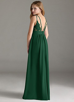 Azazie Maren Allure Junior Vestido de Verde Oscuro de Gasa de Corte En A con Encaje image2