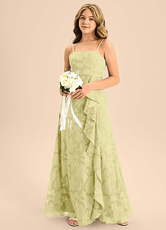 Azazie Kaylee Junior Vestido de Sorbete De Limón de Devorado Floral de Corte en A con Con cinturón image6