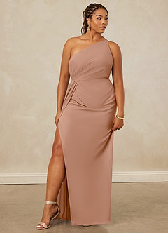 Christian Siriano Bridal for Azazie 1003 Bridesmaid Dresses Champagne Rose Sheath One Shoulder Chiffon Dress image11