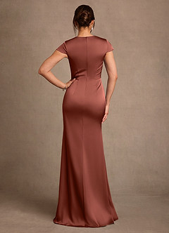 Azazie Rilda 신부의 어머니 드레스 쉬스 레이스 스트레치 새틴 플로어 길이 드레스 image3