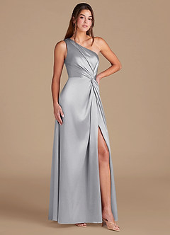 Azazie Brooke Bridesmaid Dresses Silver A-Line One Shoulder Metallic Satin Dress image3
