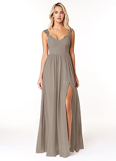 Azazie Cleobella Robes de demoiselle d'honneur Robe Trapèze en Mousseline de soie Dentelle en forme de cœur Taupe image1