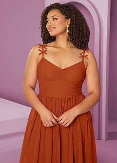 Barbie ♥ Azazie Bridesmaid Dresses Burnt Orange A-Line Pleated Chiffon Dress image6