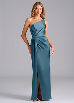 Azazie Naria Brautjungfernkleider Etui One-Shoulder Stretch-Satin Kleid Bermudablau image5