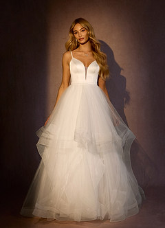 Azazie Lizabeth Wedding Dresses Diamond White Ball-Gown Ruched Satin Dress image4