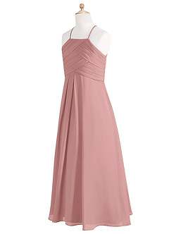 Azazie Ginger Junior Vestido de Rosa Polvorienta de Gasa de Corte En A con Plisado image9