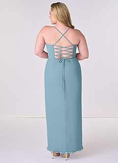 Barbie ♥ Azazie Robes de demoiselle d'honneur Robe Fourreau en Mousseline de soie Corset Bleu Maussade image7