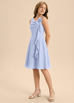 Azazie Lumi Junior Vestido de Hielo de Gasa de Corte en A con Plisado image4