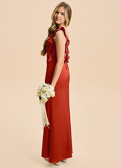 Azazie Jessamine Junior Rust A-Line Ruched Stretch Satin Dress image3