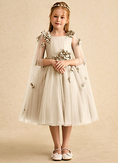 Azazie Staria Robe Demoiselle D'honneur Fillette Robe Princesse en Tulle Rayé Champagne image1