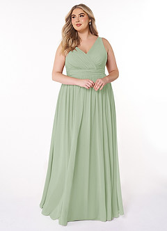 Azazie Kora Bridesmaid Dresses Dusty Sage A-Line Pleated Chiffon Dress image10