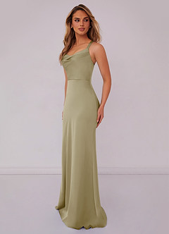 Barbie ♥ Azazie Bridesmaid Dresses Moss Green Mermaid Pleated Stretch Satin Dress image4