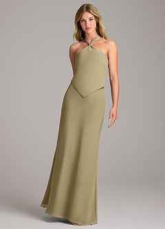 Azazie Keisha Bridesmaid Dresses Moss Green Sheath Chiffon Dress image5