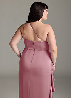 Azazie Latrice Bridesmaid Dresses Vintage Mauve Sheath One Shoulder Cascading Ruffles Stretch Satin Dress image12