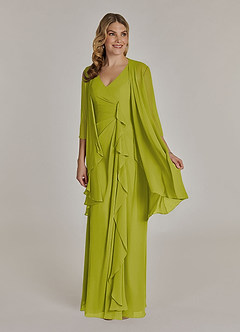 Azazie Manuella Mère de la mariée Robes Robe Trapèze en Mousseline de soie Col V plissé Citronnelle image1