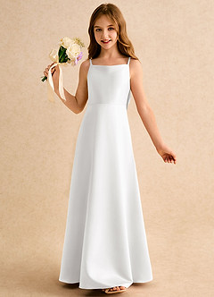 Azazie Joella Girls Formal Abiti da Ragazza di Fiori Abito A-Line in Raso Opaco Plissettato Bianco image3