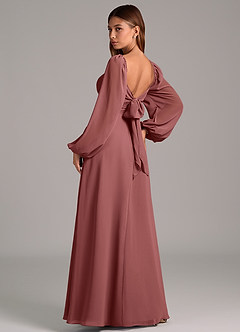 Azazie Annistyn 신부 들러리 드레스 A라인 긴팔 쉬폰 바닥 길이 드레스 image2