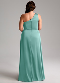 Azazie Brooke Bridesmaid Dresses Aqua A-Line One Shoulder Stretch Satin Dress image9