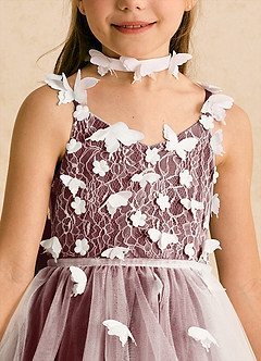 Azazie Darlina Flower Girl Dresses Ivory Desert Rose Ball-Gown Lace Tulle Dress image10