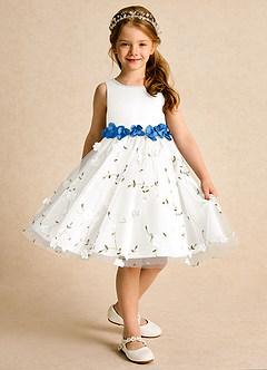 Azazie Starri Flower Girl Dresses Ivory Blue Jay Ball-Gown Beaded Matte Satin Dress image3