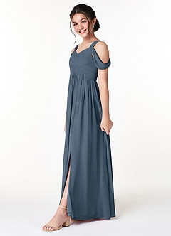 Azazie Lianne Junior Neptune A-Line Off the Shoulder Chiffon Dress image3