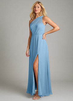 Azazie Phaedra Bridesmaid Dresses Steel Blue A-Line One Shoulder Chiffon Dress image5