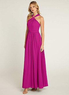 Azazie Jacey Jurken voor bruidsmeisjes Jurk van Chiffon met A-Lijn Geplooid Fuchsia image6