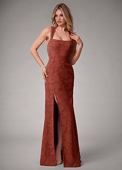 Azazie Luci Bridesmaid Dresses Terracotta Mermaid Pleated Floral Burnout Convertible Dress image6