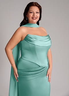 Azazie Sorrel Jurken voor bruidsmeisjes Converteerbaar Jurk van Stretch Satijn met Zeemeermin Strapless Aqua image10