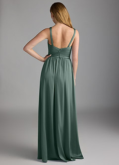 Azazie Chanel Bridesmaid Dresses Sea Moss A-Line Pleated Stretch Satin Dress image2