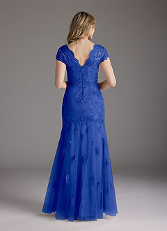 Azazie Marbella vestidos de madre de la novia Vestido de Azul Real de Encaje de Sirena con Reina Ana Lentejuelas image5