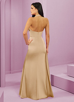 Barbie ♥ Azazie Bridesmaid Dresses Gold Mermaid Pleated Stretch Satin Dress image7