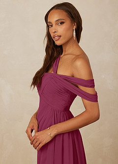 Christian Siriano Bridal for Azazie 1014 Bridesmaid Dresses Mulberry A-Line Off the Shoulder Chiffon Dress image2