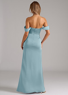 Azazie Johana Jurken voor bruidsmeisjes Converteerbaar Jurk van Stretch Satijn met Zeemeermin Off the Shoulder Mystiek Blauw image4