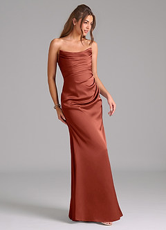 Azazie Lucille Bridesmaid Dresses Terracotta Mermaid Strapless Stretch Satin Convertible Dress image5