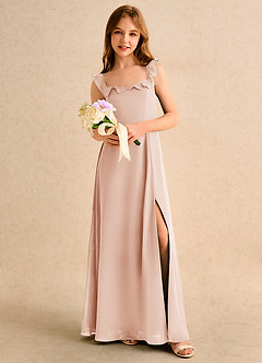 Azazie Chip Girls Formal vestidos de niña de las flores Vestido de Rosa Inglesa de Gasa de Corte en A con Sin mangas image5