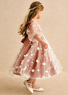 Azazie Elowen vestidos de niña de las flores Vestido Naranja Quemada de Encaje de Línea A con Escote corazón image6