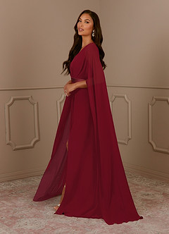 Azazie Isa Mother of the Bride Dresses Burgundy A-Line V-Neck Pleated Chiffon Dress image2