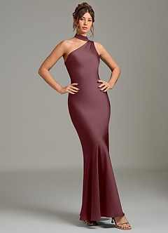 Azazie Jalissa Jurken voor bruidsmeisjes Jurk van Stretch Satijn met Zeemeermin One-shoulder Sangria image5