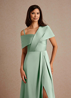 Azazie Milton Mother of the Bride Dresses Agave A-Line Pleated Stretch Satin Dress image3