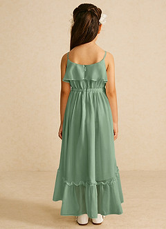 Azazie Karmen Abiti da Ragazza di Fiori Abito A-Line in Chiffon Increspato Matcha image3