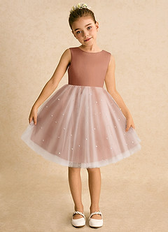Azazie Esme Blumenmädchenkleider Ballkleid Schleifen Tüll Kleid Bronzer image6